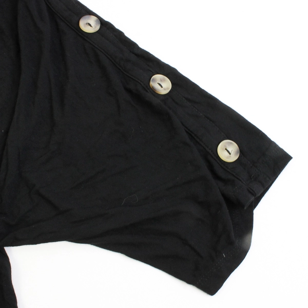 Kim & Cami Solid Black Short Sleeve Blouse W/ Accent Buttons Women's Size 1X
