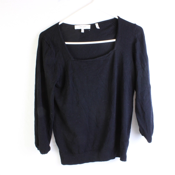 Lark & Ro Solid Black Color Long Sleeve Knit Top Women's Size M
