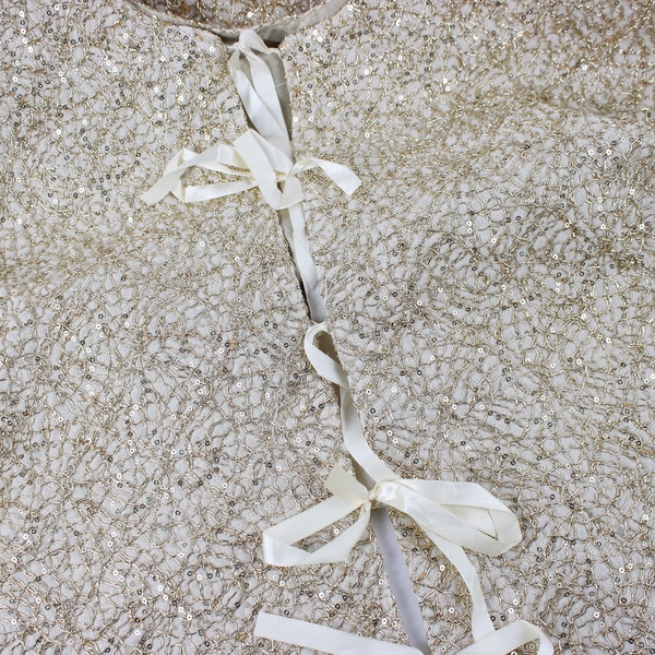 Off-White Christmas Tree Skirt Gold Beads and Sequins 48" Round