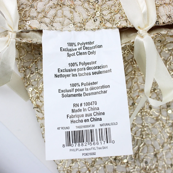 Off-White Christmas Tree Skirt Gold Beads and Sequins 48" Round