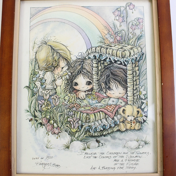 Jody Bergsma Framed Print Children/Flowers #3464 of 7500 9"x11" 1983