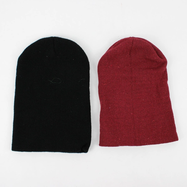 Lot of 2 Men's Knit Beanie Hats One Size Red and Black