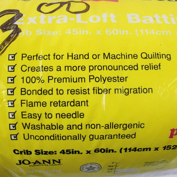 Joann Soft n Craft Poly-fil Extra-Loft Batting Crib Size 45" x 60"