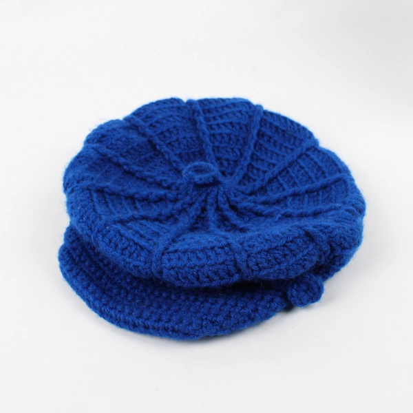 Women's Medium Blue Handmade Crochet Knit Baker Boy Cap