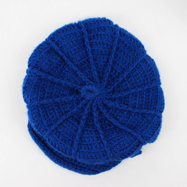 Women's Medium Blue Handmade Crochet Knit Baker Boy Cap