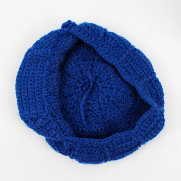 Women's Medium Blue Handmade Crochet Knit Baker Boy Cap
