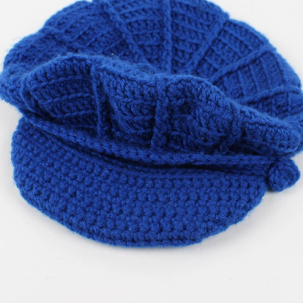 Women's Medium Blue Handmade Crochet Knit Baker Boy Cap