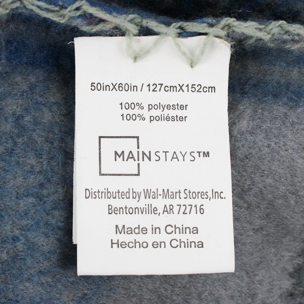 Walmart Mainstays Blue Plaid Fleece Throw Blanket 50" x 60" 100% Polyester