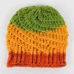 Women's Medium Handmade Green Yellow Orange Knit Beanie