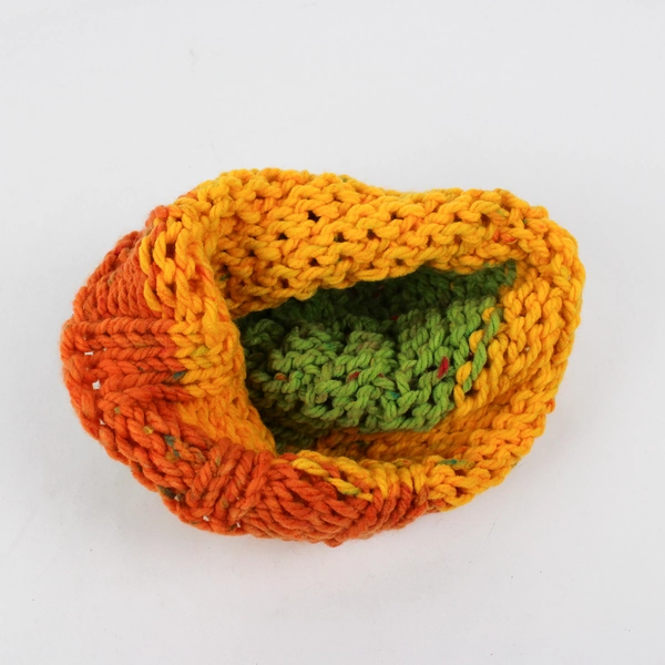 Women's Medium Handmade Green Yellow Orange Knit Beanie