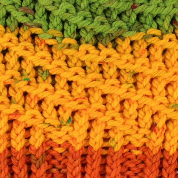 Women's Medium Handmade Green Yellow Orange Knit Beanie