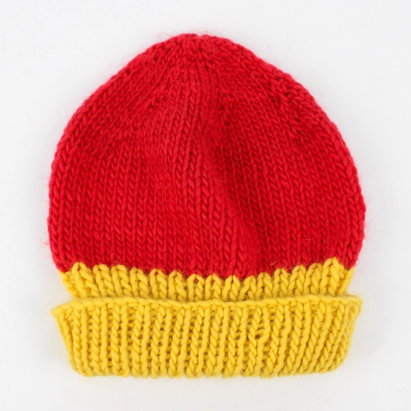 Women's Large Handmade Knit Red and Yellow Beanie