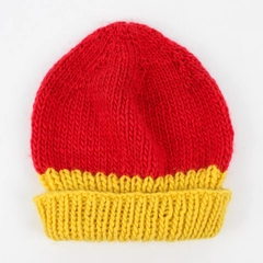 Women's Large Handmade Knit Red and Yellow Beanie
