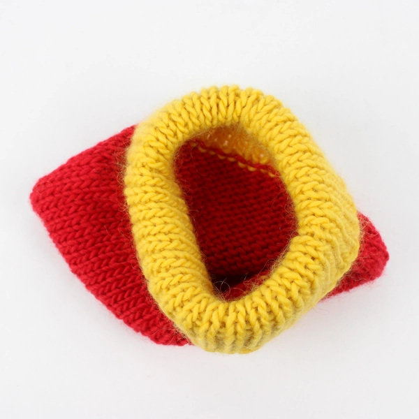 Women's Large Handmade Knit Red and Yellow Beanie