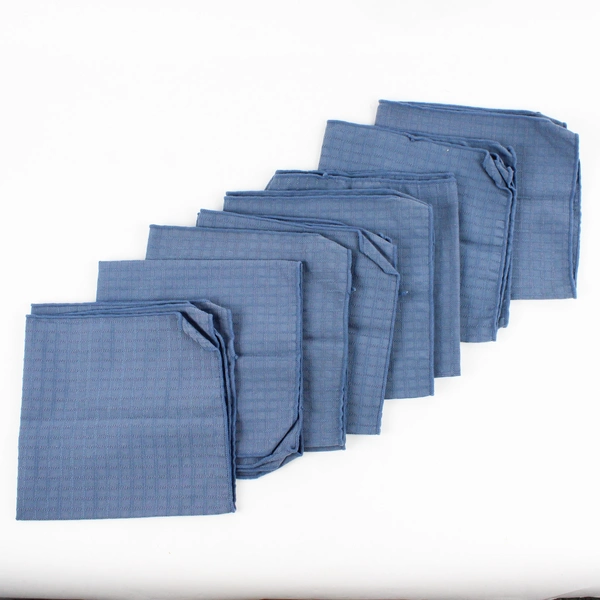 Lot Of 8 Matching Unbranded Blue Grid Pattern Fabric Napkins 16.5" x 16.5"