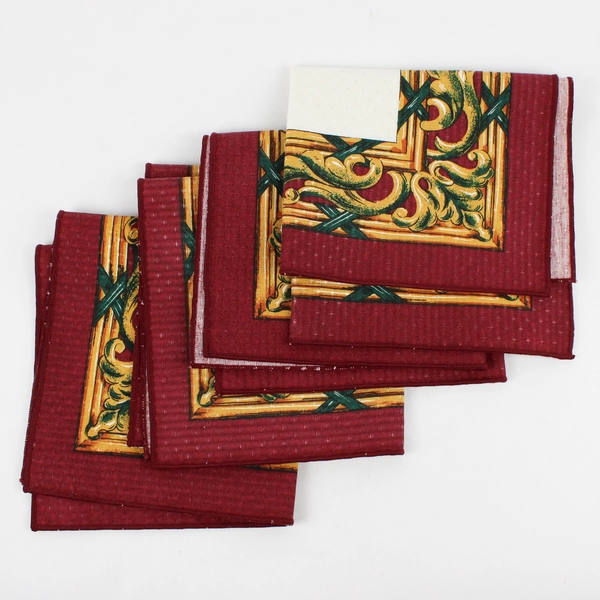 Lot Of 4 Matching Unbranded Pomegranate Pattern Burgundy Fabric Napkins 17"x16"