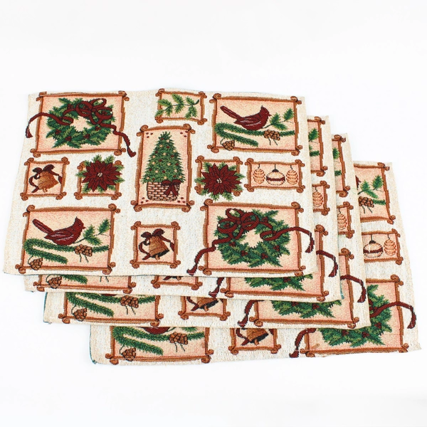 Lot Of 4 Matching Unbranded Christmas Rectangle Fabric Placemats 12.5" x 19"
