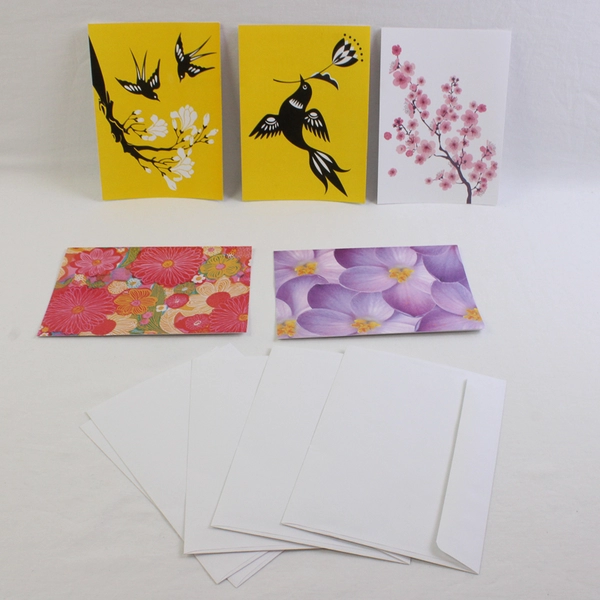 Lot of 5 Note Cards Bird and Floral Themes with Envelopes
