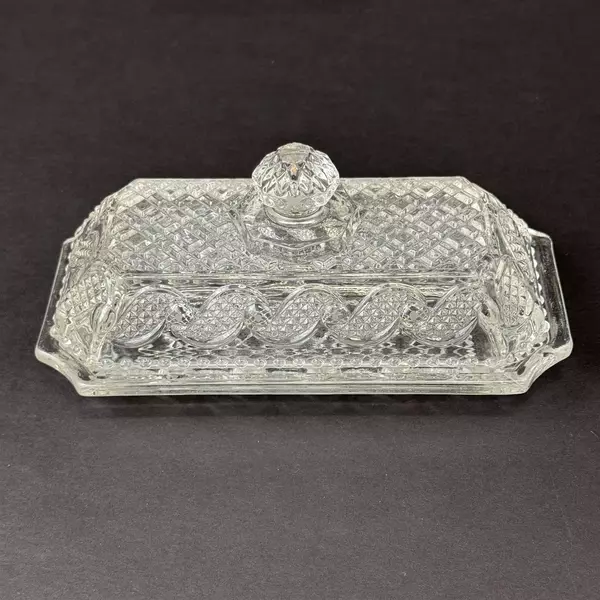 Vintage AVON Cape Cod Covered Butter Dish Clear Pressed Glass Waves