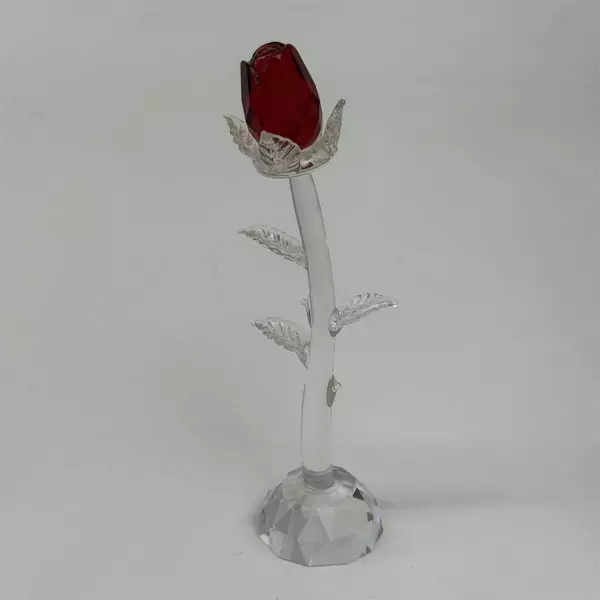 Long Stem Red Cut Crystal Rose Bud 6.25"