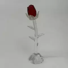 Long Stem Red Cut Crystal Rose Bud 6.25"