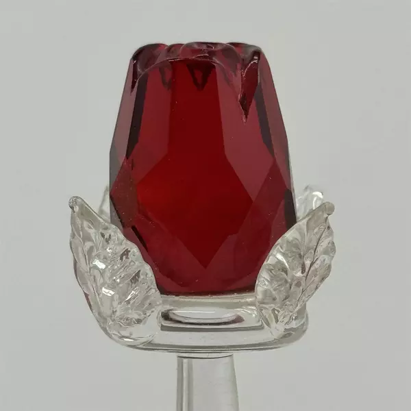 Long Stem Red Cut Crystal Rose Bud 6.25"