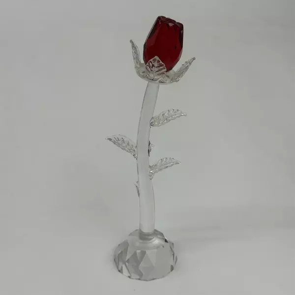 Long Stem Red Cut Crystal Rose Bud 6.25"