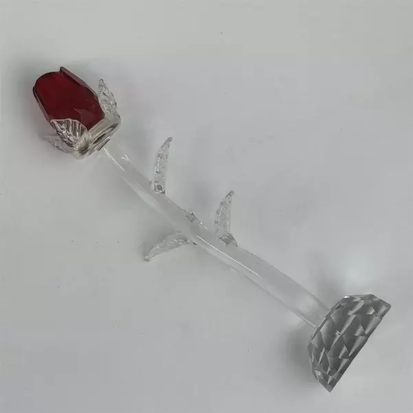 Long Stem Red Cut Crystal Rose Bud 6.25"