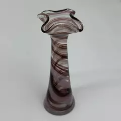 Hand Blown Glass Purple And Pink Spiral Vase With Ruffled Rim 6.75 Inch
