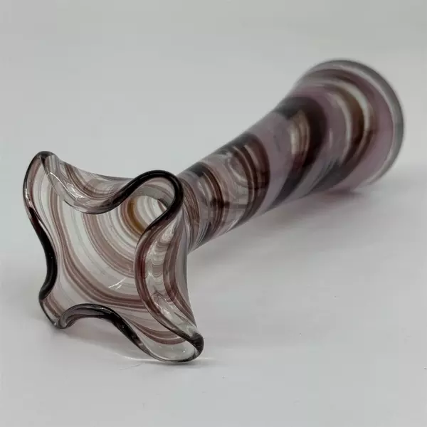 Hand Blown Glass Purple And Pink Spiral Vase With Ruffled Rim 6.75 Inch