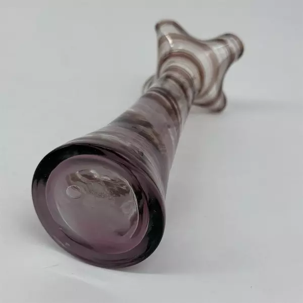 Hand Blown Glass Purple And Pink Spiral Vase With Ruffled Rim 6.75 Inch