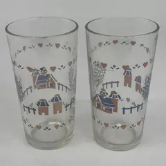 Set of Two 1988 Libbey Home Is Where The Heart Is Tumblers Pink and Blue 5.25"