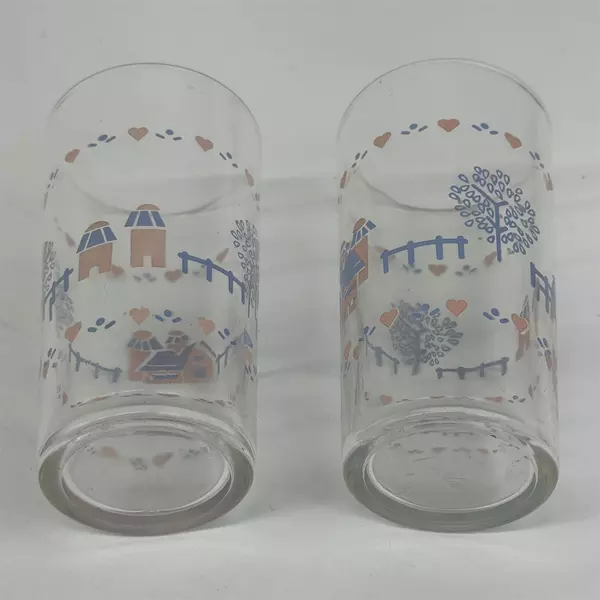 Set of Two 1988 Libbey Home Is Where The Heart Is Tumblers Pink and Blue 5.25"