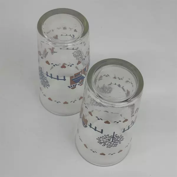 Set of Two 1988 Libbey Home Is Where The Heart Is Tumblers Pink and Blue 5.25"