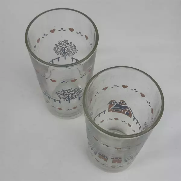 Set of Two 1988 Libbey Home Is Where The Heart Is Tumblers Pink and Blue 5.25"