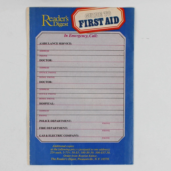 Vintage Reader's Digest Guide to First Aid 1974 Booklet Revised Edition 