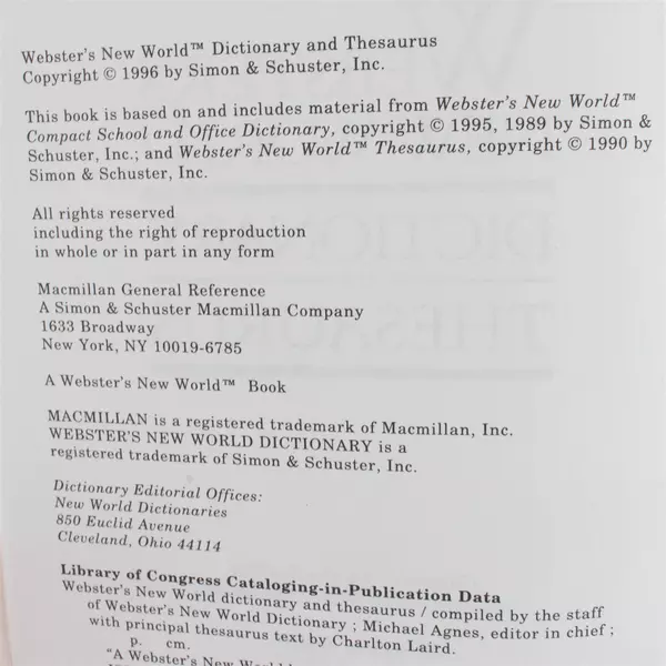 Webster's New World Dictionary & Thesaurus 1996 Paperback