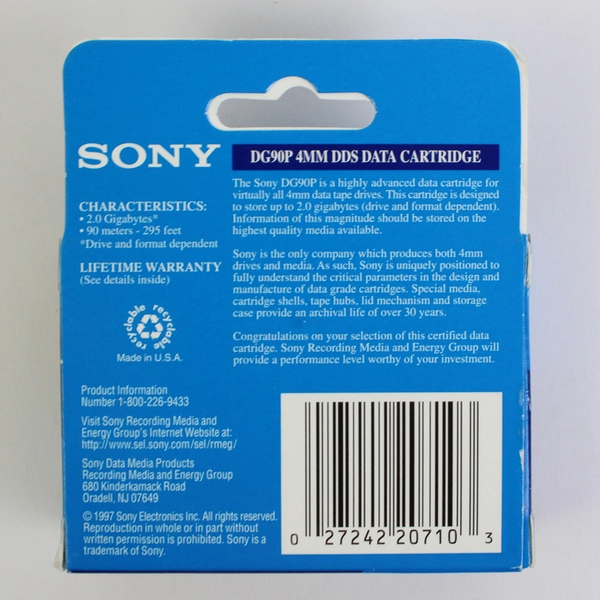 Sony DG90P 4mm Data Cartridge 2 Pack Premium 2.0GB 4.0GB DDS Tape Backup New