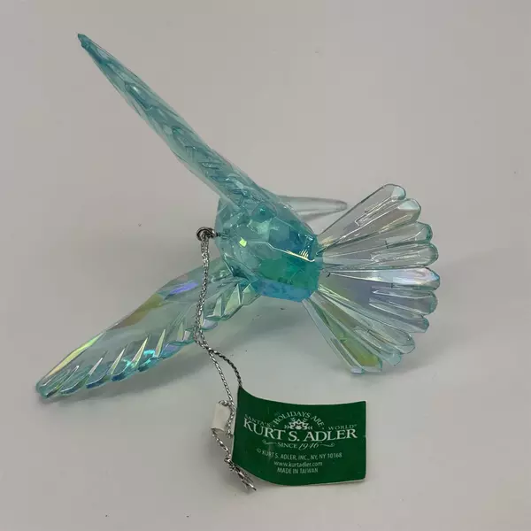 Kurt Adler Iridescent Blue Acrylic Hummingbird Christmas Ornament 3.75" NWT