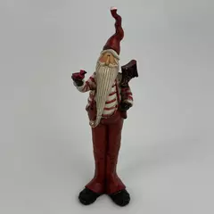Tall Skinny Santa With No Coat Holding A Cardinal And Clock Figurine 7 inch