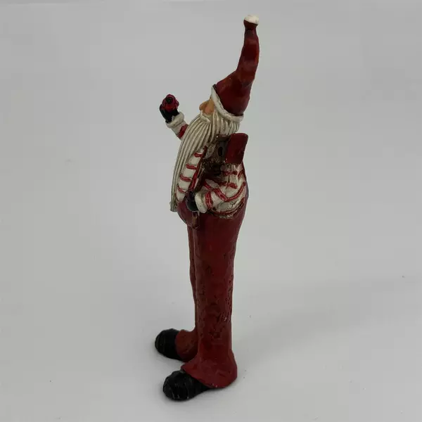 Tall Skinny Santa With No Coat Holding A Cardinal And Clock Figurine 7 inch