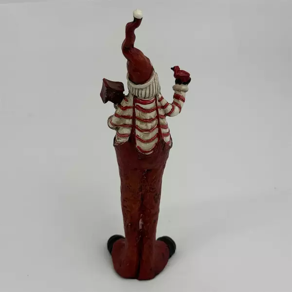 Tall Skinny Santa With No Coat Holding A Cardinal And Clock Figurine 7 inch
