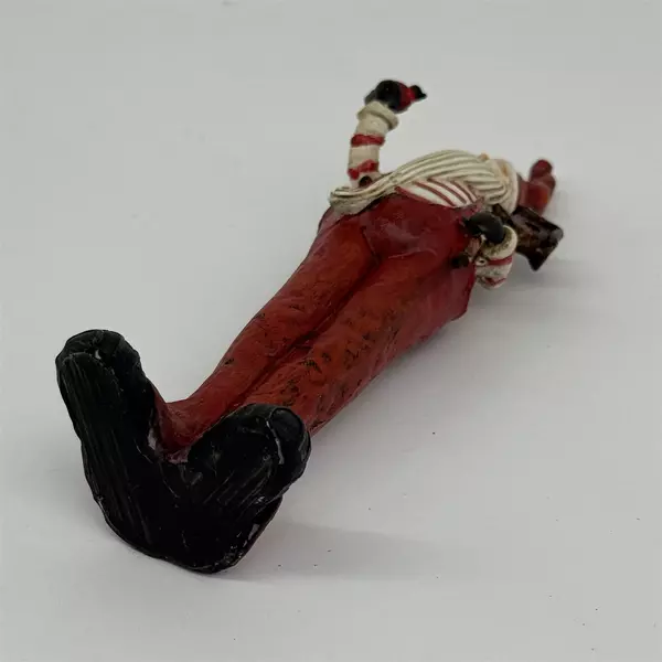 Tall Skinny Santa With No Coat Holding A Cardinal And Clock Figurine 7 inch