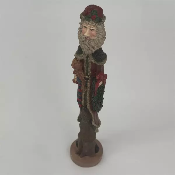 Vintage Resin Tall Thin Old World Santa With A Dog Figurine 11.5 in. Tall