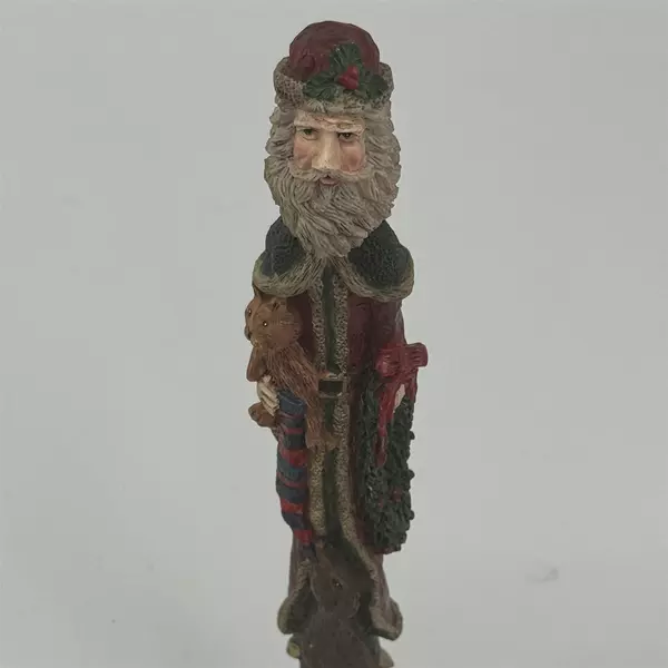 Vintage Resin Tall Thin Old World Santa With A Dog Figurine 11.5 in. Tall