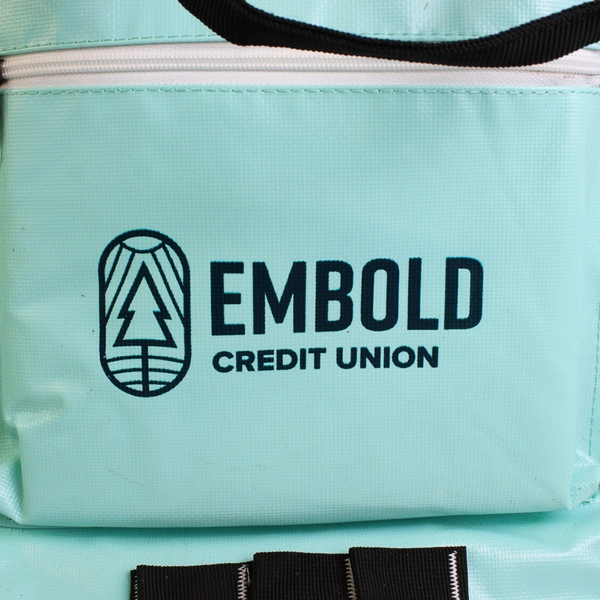 Koozie Olympus 24-Can Kooler Backpack Mint/Blue Embold Credit Union Print