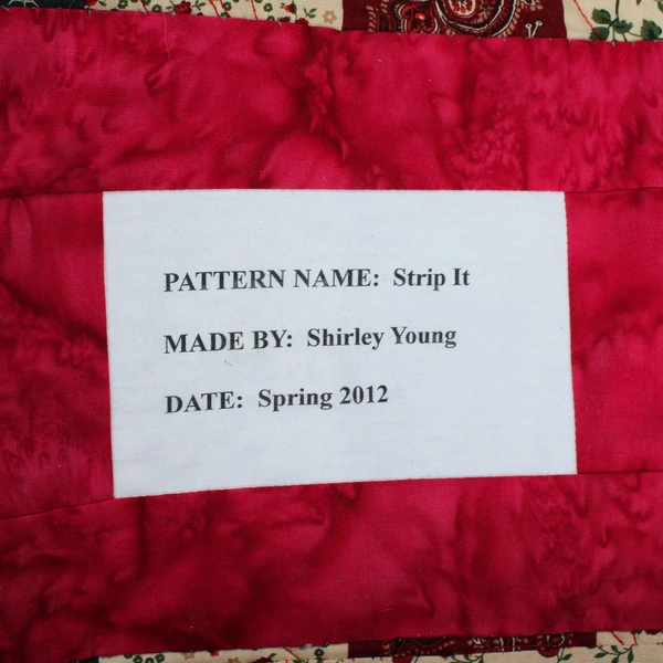 Handmade Red Green and Beige Strip It Christmas Quilt 60" x 68"