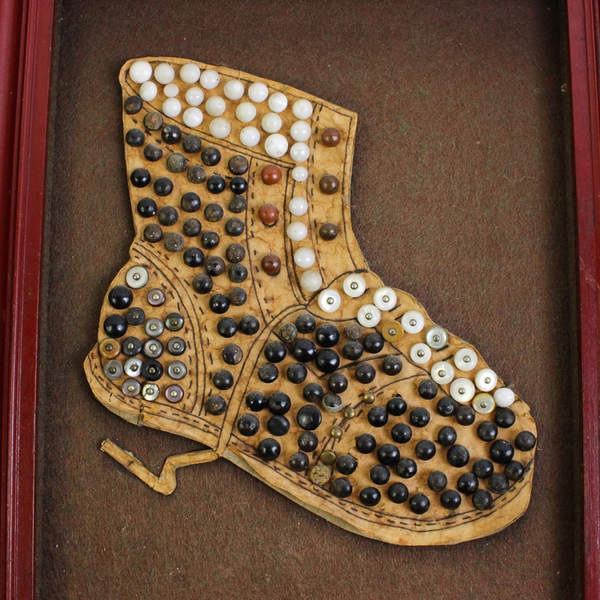 VTG Boot Pattern Illustration Button Art 1947-1951 Signed Daisey Satchwell