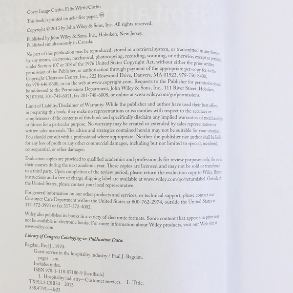 Guest Service in the Hospitality Industry by Paul Bagdan 2013 Hardcover