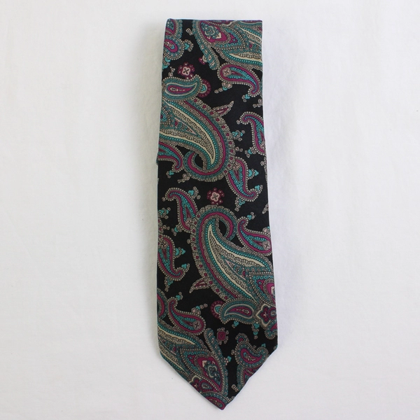 Beecroft & Bull Black Blue Purple Paisley Men's Silk Necktie 59"